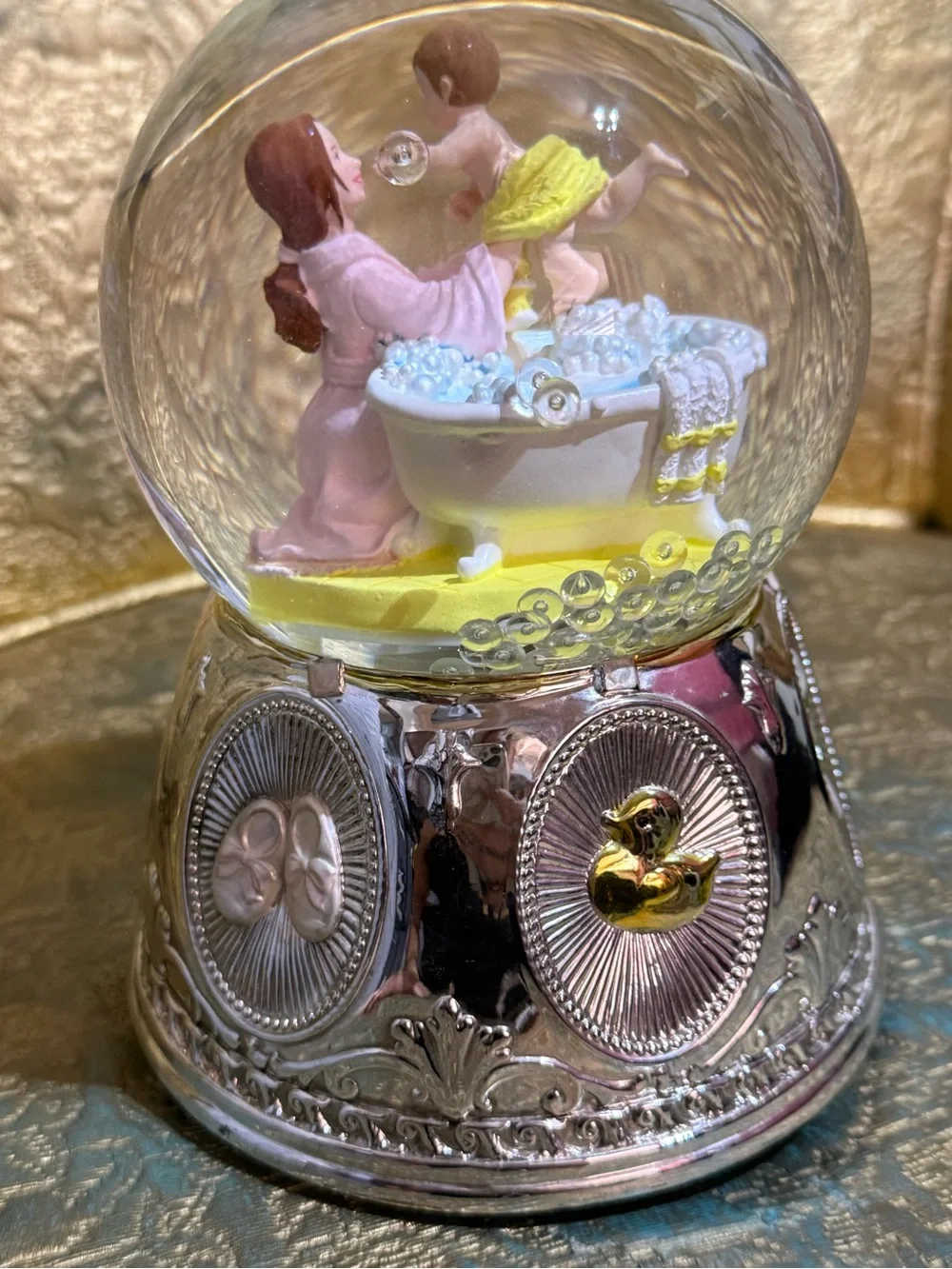 Wallace Silver Globe Bath Time Baby bubbles Music box|You are my sunshine RARE